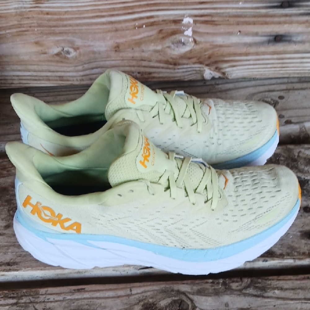 Hoka Clifton 8  Yellow and Blue Athletic Shoes with Signature Cushioning - Picture 5 of 15